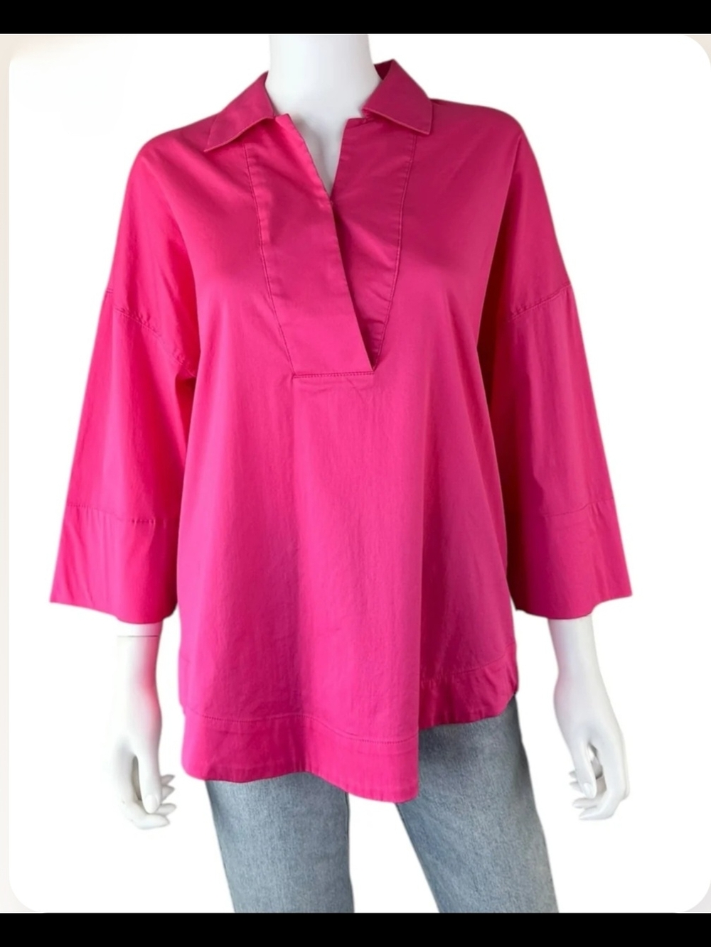 Chico's Hot Pink 3/4 Sleeve Popover Tunic Large